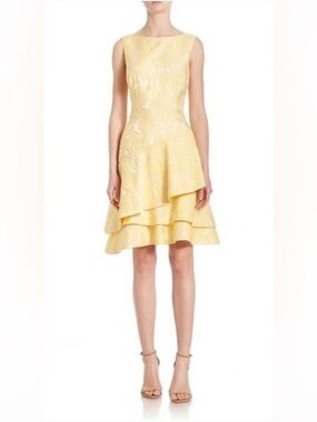 Teri Jon Yellow Floral Mini Dress with Ruffles